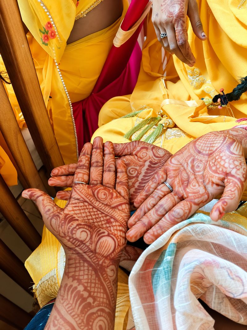 Mehndi on a bride’s hands during a family celebration