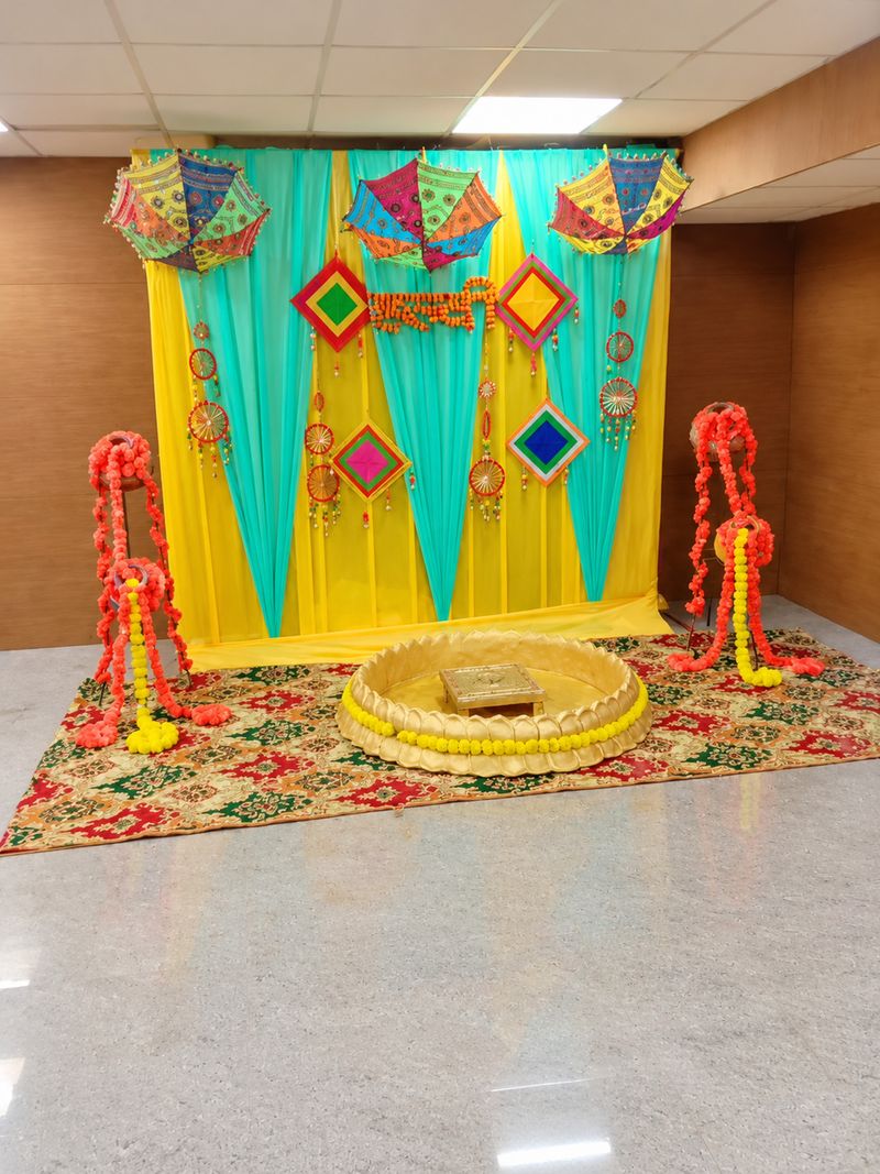 A decorated haldi backdrop